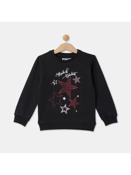 R&B - Girls Black Cotton Blend Embellished Sweatshirt