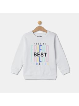 R&B - Girls White Cotton Blend Typography Sweatshirt