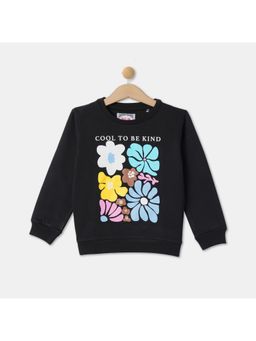 R&B - Girls Black Cotton Blend Graphic Sweatshirt