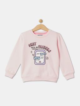 R&B - Girls Pink Cotton Blend Graphic Sweatshirt