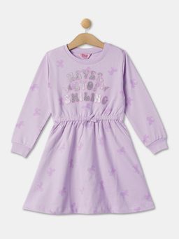 R&B - Girls Cotton Typography Lavender Mini Dress