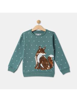 R&B - Girls Green Cotton Blend Embellished Sweatshirt