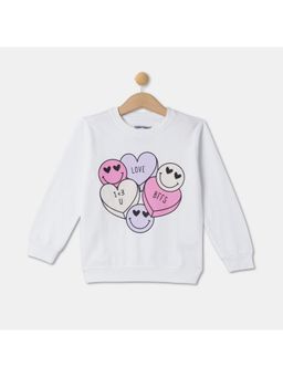 R&B - Girls White Cotton Blend Graphic Sweatshirt