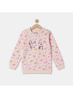R&B - Girls Pink Cotton Blend Floral Sweatshirt