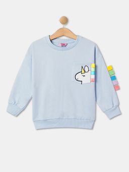 R&B - Girls Blue Cotton Blend Graphic Sweatshirt