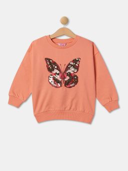 R&B - Girls Coral Cotton Blend Embroidered Sweatshirt