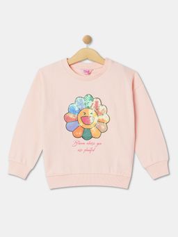 R&B - Girls Pink Cotton Blend Embellished Sweatshirt