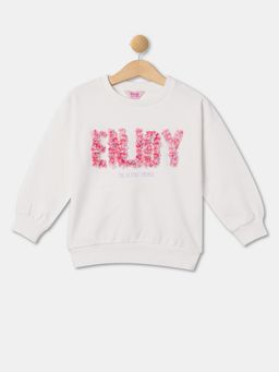 R&B - Girls White Cotton Blend Embellished Sweatshirt