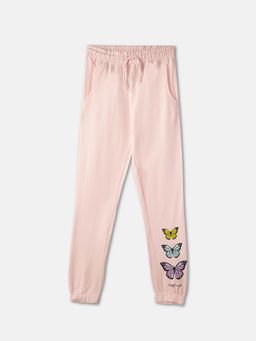 R&B - Girls Cotton Blend Pink Graphic Jogger