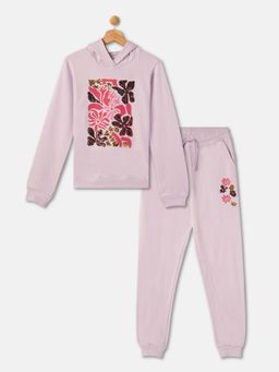 R&B - Girls Lavender Cotton Embellished Hoodie with Joggers
