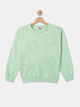 R&B - Girls Green Cotton Blend Geometric Sweatshirt