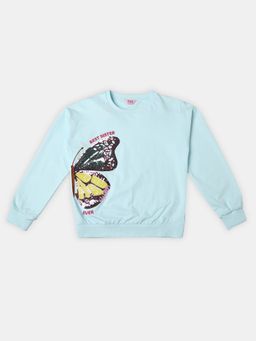 R&B - Girls Blue Cotton Blend Embellished Sweatshirt