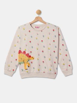 R&B - Girls Beige Cotton Blend Floral Sweatshirt