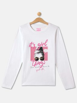 R&B - Girls White Cotton Graphic T-Shirt