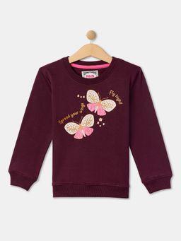 R&B - Girls Cotton Blend Graphic Burgundy Sweatshirt