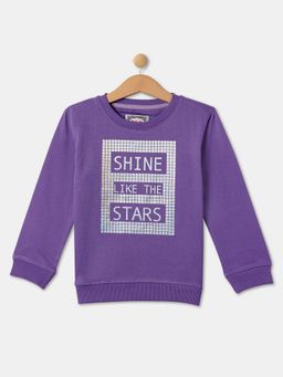 R&B - Girls Cotton Blend Typography Purple Sweatshirt