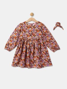 R&B - Girls Viscose Floral Multi-Color Mini Dress