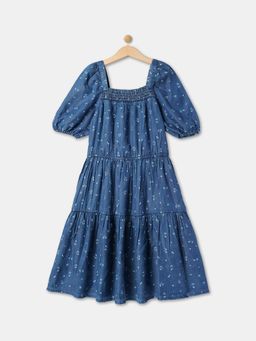 R&B - Girls Tencel Floral Navy Blue Midi Dress