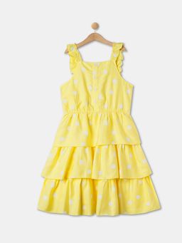 R&B - Girls Viscose Polka Dots Yellow Midi Dress