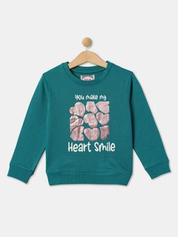 R&B - Girls Teal Cotton Blend Graphic Sweatshirt