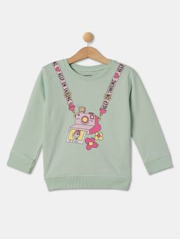R&B - Girls Green Cotton Blend Graphic Sweatshirt