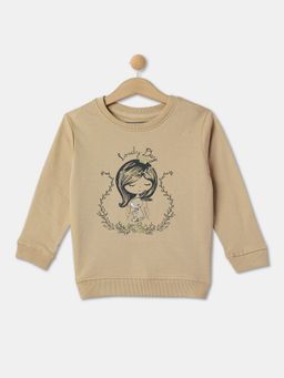 R&B - Girls Beige Cotton Blend Graphic Sweatshirt