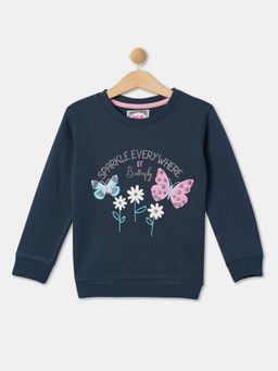 R&B - Girls Teal Cotton Blend Graphic Sweatshirt