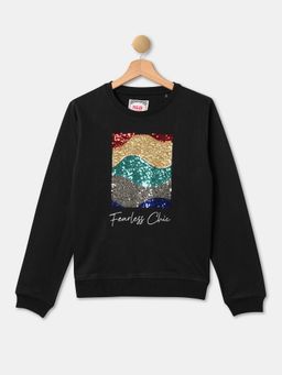 R&B - Girls Black Cotton Blend Embellished Sweatshirt