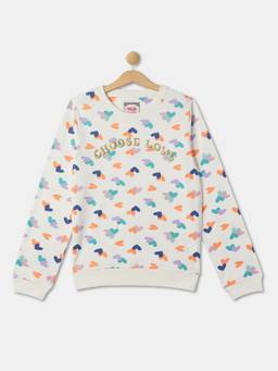 R&B - Girls White Cotton Blend Abstract Sweatshirt