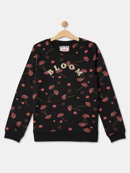 R&B - Girls Black Cotton Blend Floral Sweatshirt