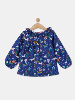 R&B - Girls Cotton Floral Navy Blue Top