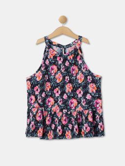 R&B - Girls Polyester Floral Navy Blue Top