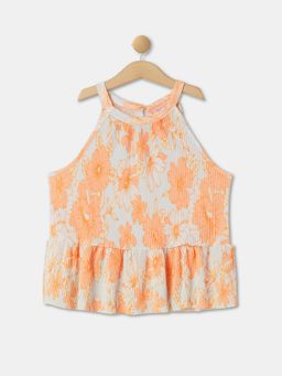 R&B - Girls Polyester Floral Peach Top