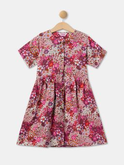 R&B - Girls Rayon Pink Floral Knee Length Dress