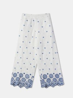 R&B - Girls Cotton White Embroidered Pant