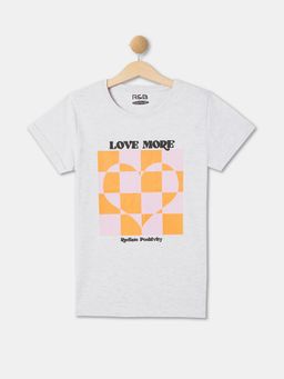 R&B - Girls Grey Cotton Graphic T-Shirt
