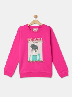 R&B - Girls Pink Cotton Blend Graphic Sweatshirt
