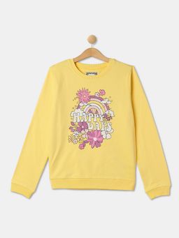 R&B - Girls Cotton Blend Floral Yellow Sweatshirt