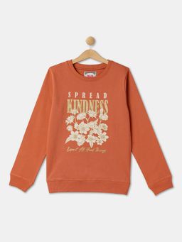 R&B - Girls Cotton Blend Floral Brown Sweatshirt