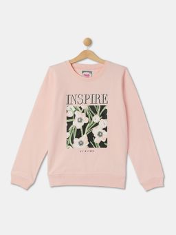 R&B - Girls Cotton Blend Floral Pink Sweatshirt