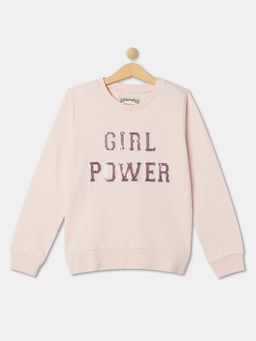 R&B - Girls Cotton Blend Typography Pink Sweatshirt