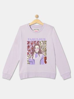 R&B - Girls Cotton Blend Graphic Lavender Sweatshirt