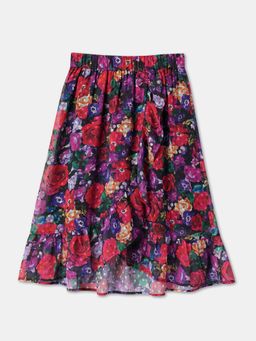 R&B - Girls Polyester Floral Black Skirt