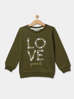 R&B - Girls Olive Cotton Blend Embroidered Sweatshirt