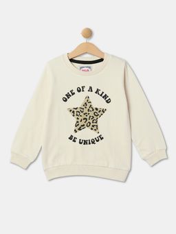 R&B - Girls Cream Cotton Blend Graphic Sweatshirt