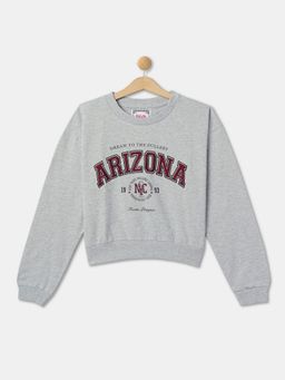 R&B - Girls Grey Cotton Blend Graphic Sweatshirt