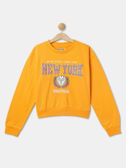 R&B - Girls Mustard Cotton Blend Graphic Sweatshirt