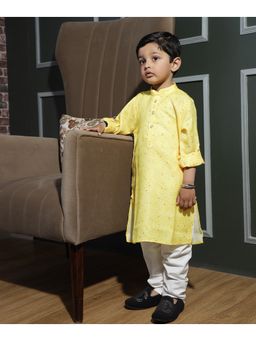 devils n angels - Boys Yellow Printed Cotton Kurta with Pyjama