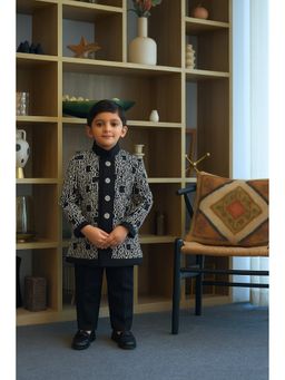 devils n angels - Boys Black Embroidered Blended Sherwani with Pant and Jacket