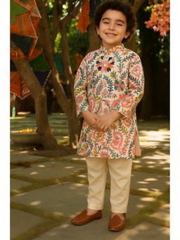 devils n angels - Boys Peach Floral Cotton Kurta with Pyjama